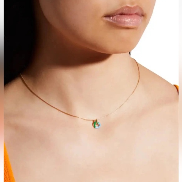 Bottega Veneta Heart Enamel Gold-Plated Sterling Silver Necklace NIB Blue Green - Picture 5 of 9